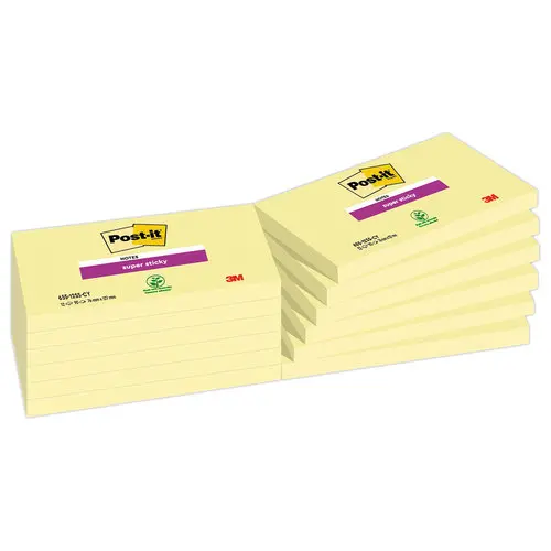 12 Blocs de 90 notes repositionnables Super Sticky - Jaune - 7,6 x 12,7 cm - POST-IT