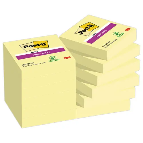 12 Blocs de 90 notes repositionnables Super Sticky - Jaune - 4,76 x 4,76 cm - POST-IT