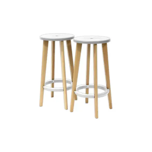 2 Tabourets WOODY pied hêtre assise blanche montés