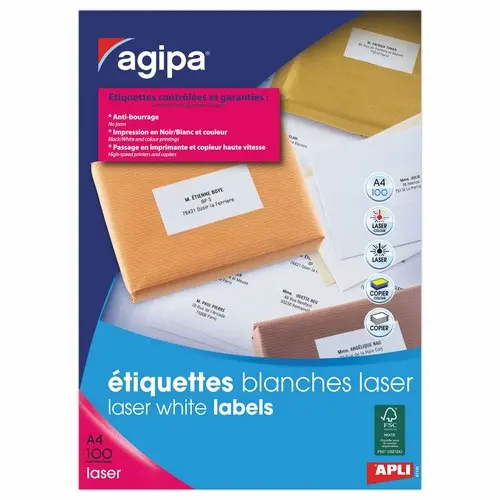 100 Planches d'étiquettes laser L99,1xH67,7 mm soit 800 étiq/boîte
