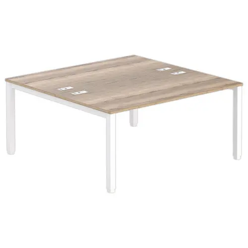 Bureau vis à vis 4 pieds 160 X 160 X 74 chêne veiné/blanc