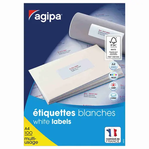 100 Planches d'étiquettes A4 multi-usages 2100 étiquettes blc 63,5x38,1mm