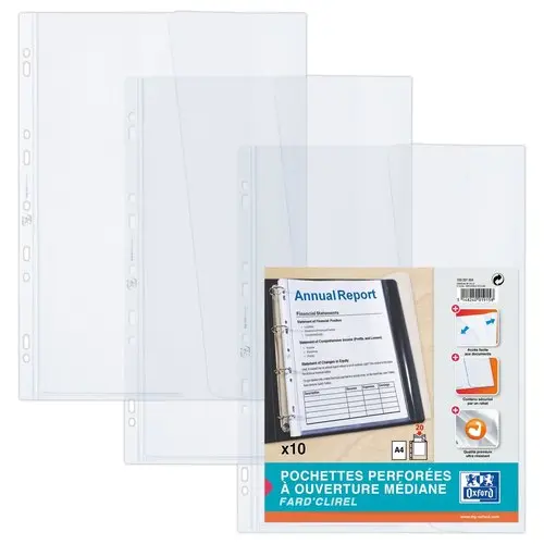 10 Pochettes perforées A4 - ouverture 2 côtés - OXFORD
