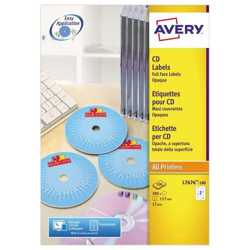 100 planches de 2 étiquettes maxi couvrantes pour CD AVERY
