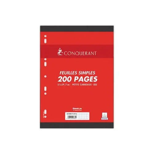100 Copies simples perforées - A4 - 5x5 - 90g - CONQUERANT