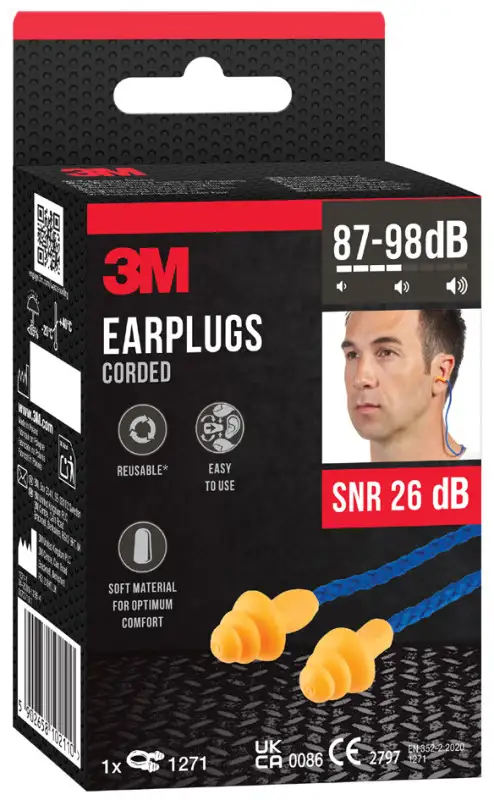 3M Bouchons antibruit 1271C, avec cordelette, dans