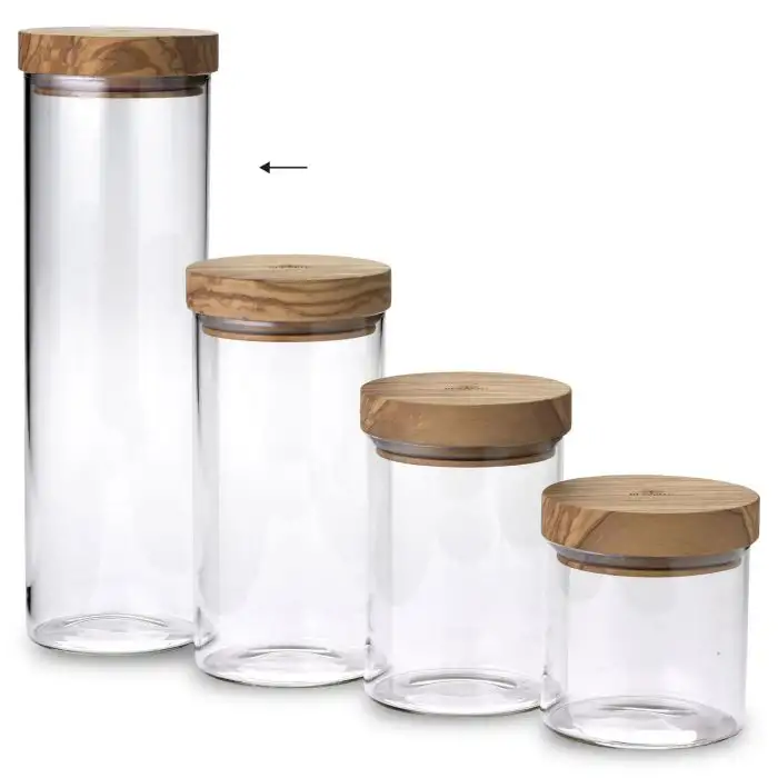 Bérard Voorraadbokaal in Borosilicaatglas met Deksel in Olijfhout 1,5l - 10xH31cm