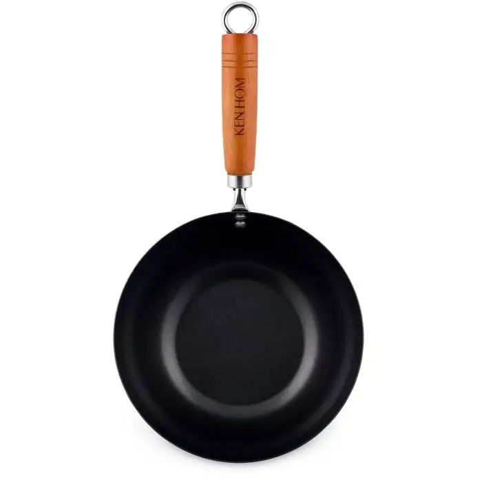 Ken Hom Classic Miniwok in Koolstofstaal met Antiaanbaklaag en Houten Greep 20xH11cm