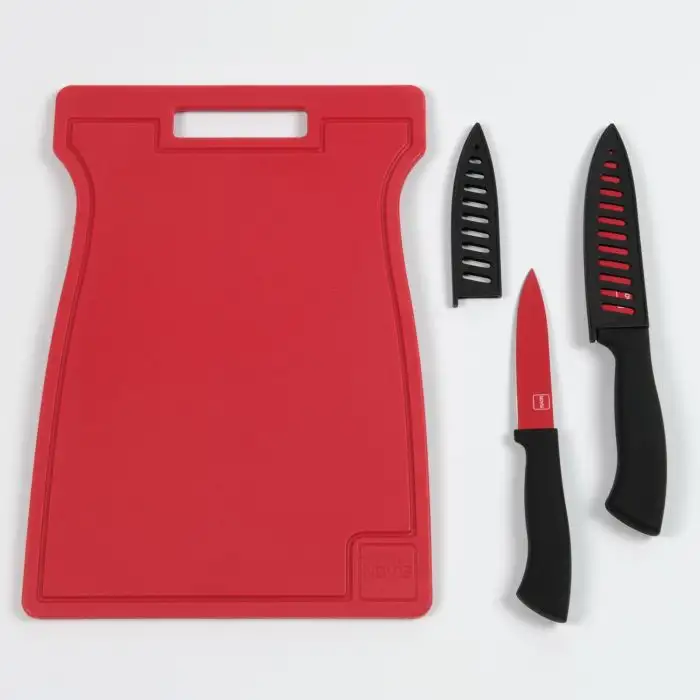 Novis 3 Piece Cutting Set with Cutting Board and 2 Kitchen Knives