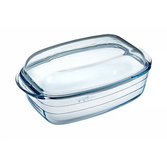 Ôcuisine Rechthoekige Kookpan met Deksel in Borosilicaatglas 6,5l - 37x22cm Krimpfolie