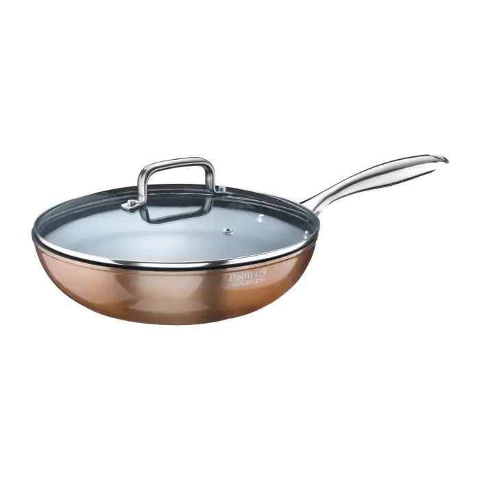 Pintinox Materic Wok in Aluminium met Quantanium Antiaanbaklaag en Glazen Deksel 28cm