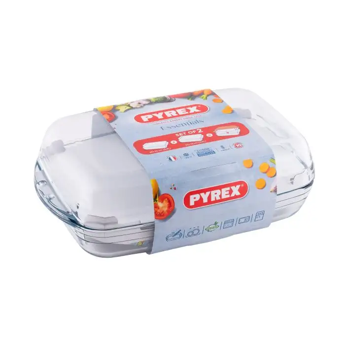 Pyrex Essentials 2 Rechthoekige Ovenschalen in Borosilicaatglas 2,6l - 35x22cm