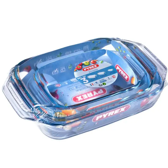 Pyrex Irresistible 2 Borosilicate Glass Rectangular Roasters Easy Grip 1,4l - 3,1l - 4l
