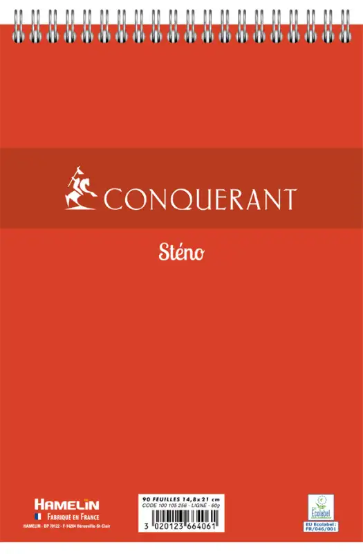 001BLOC Bloc sténo 001 à spirale, uni, 90 feuilles, 60 g,