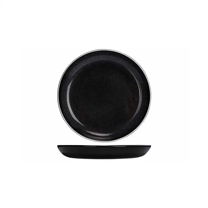 Titanium Black Assiette Plate D23cm Avec Bord Blanc