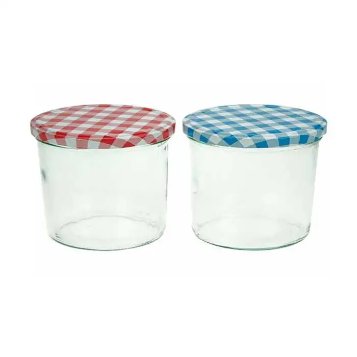 Confiturier Set3 Transparent 23cl D8,5cm Couvercles: 3x Bleu/blanc Ou Rouge/blan