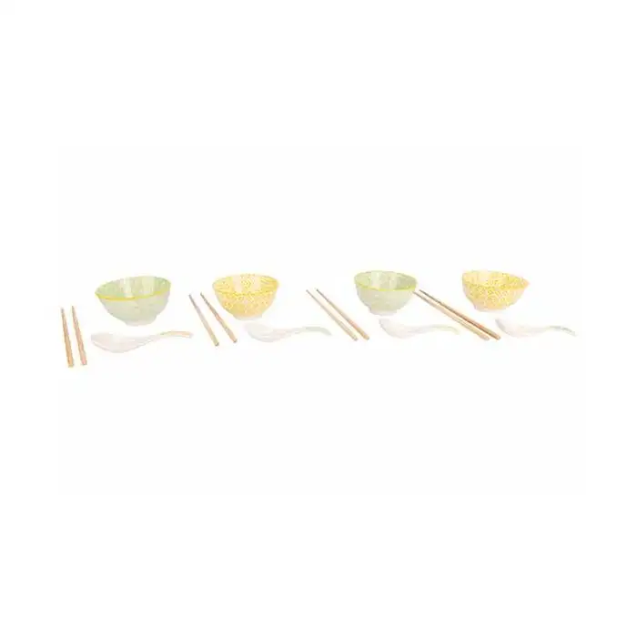 Asian Set 12pcs - 4 Bols D11,5cm Incl. Chopsticks - 4 Cuilleres A Riz